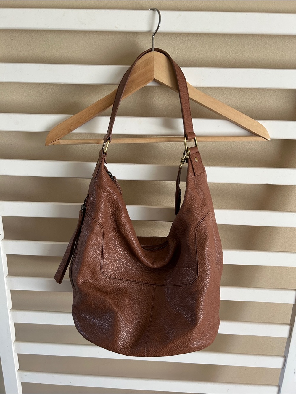Børn Brown Pebbled Genuine Leather Hobo Shoulder Bag Slouchy Brass